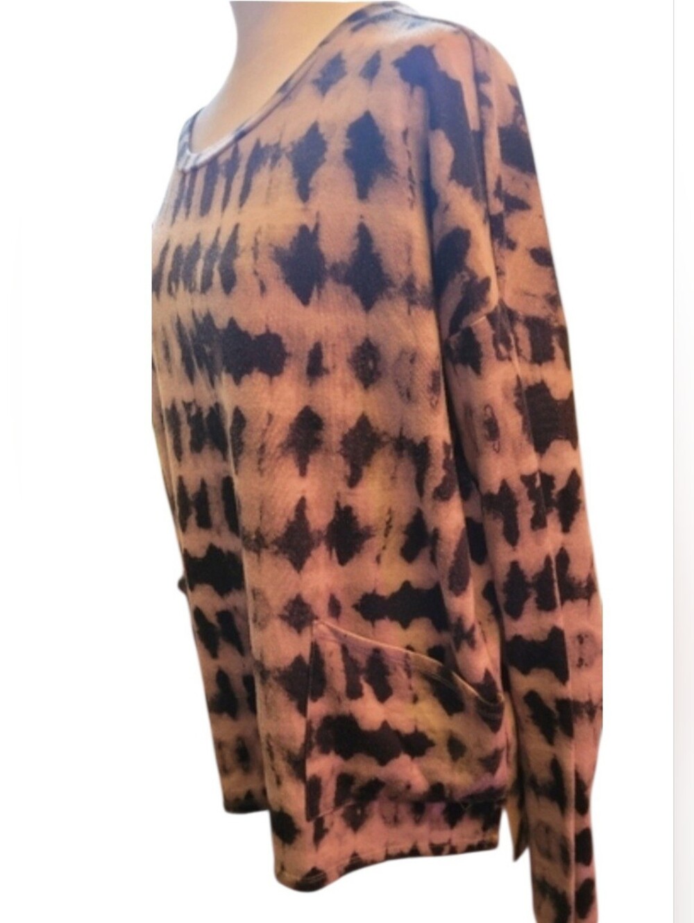 Belldini Abstract Tie-Dye Pullover - Pink & Black